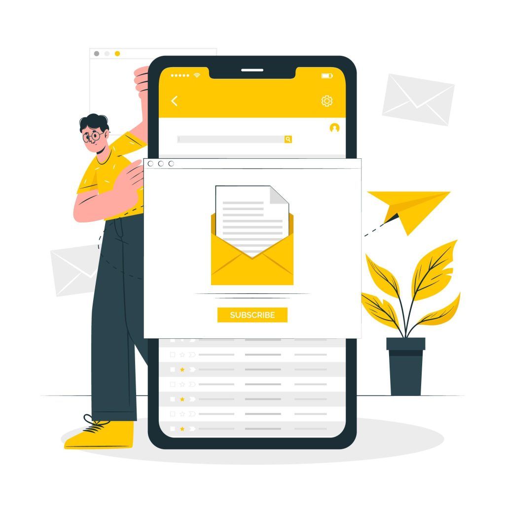 ilustración de un movil mostrando un pop up para animar a la suscripción a la newsletter