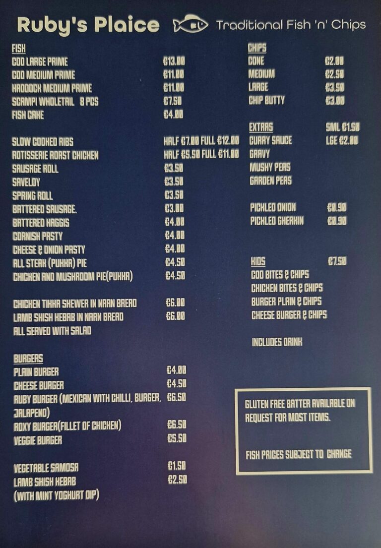 rubys plaice fish and chips los belones menu english 1 768x1105